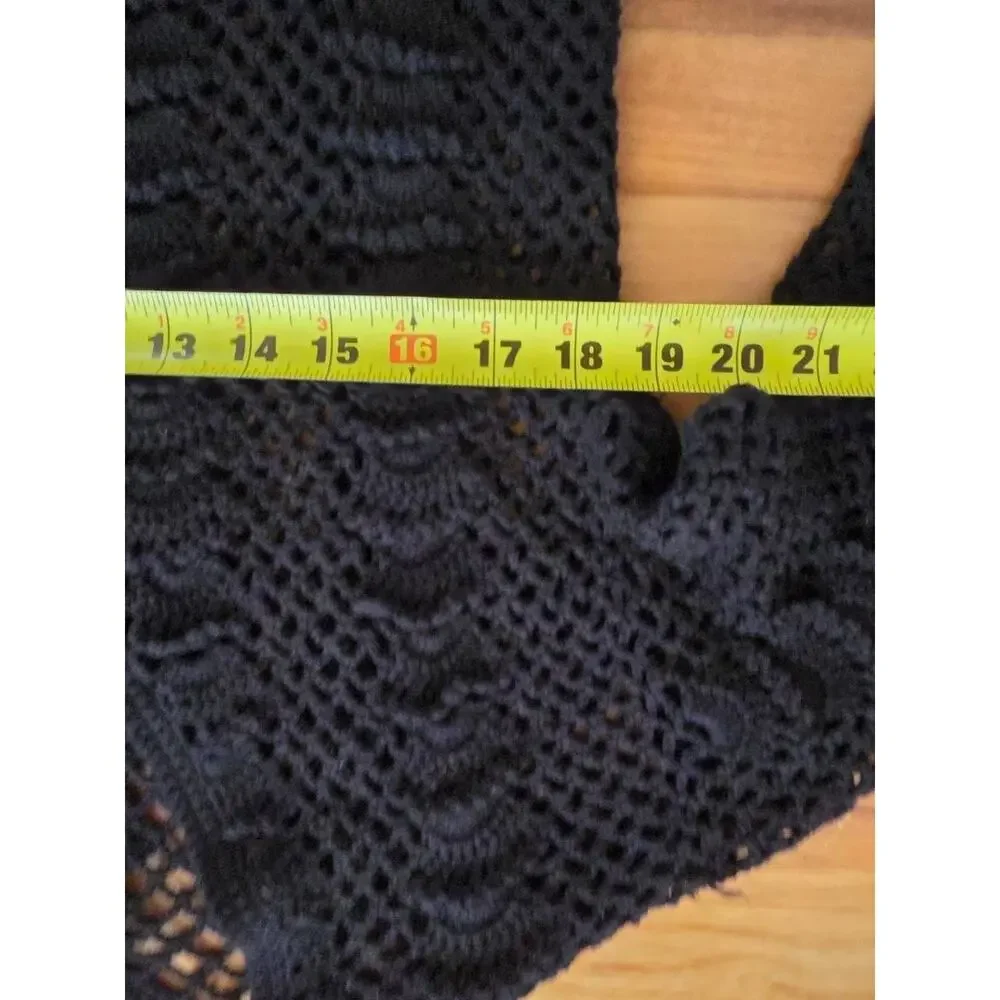 HAIKU Crochet Open Front Cardigan 3/4 Sleeve 100% Cotton Women Black M A001648